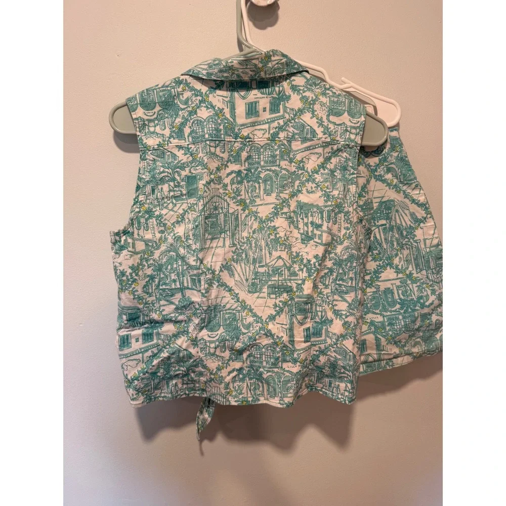 Lilly Pulitzer Vintage Y2K Toile Print Tie Front Top and Skort Set Teal White 10